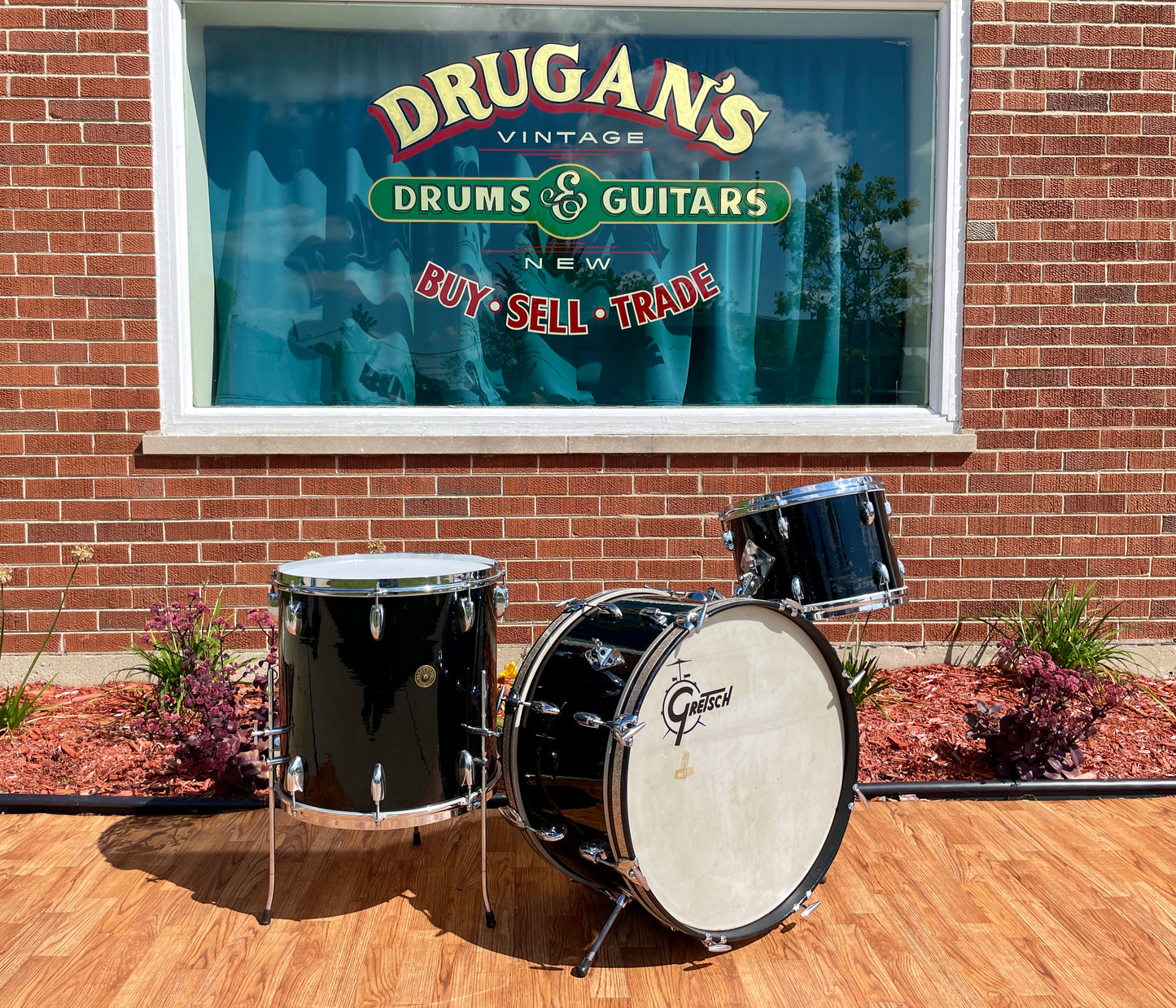 1959/1960 Gretsch Round Badge Black Nitron Transition Drum Set 22/13/16