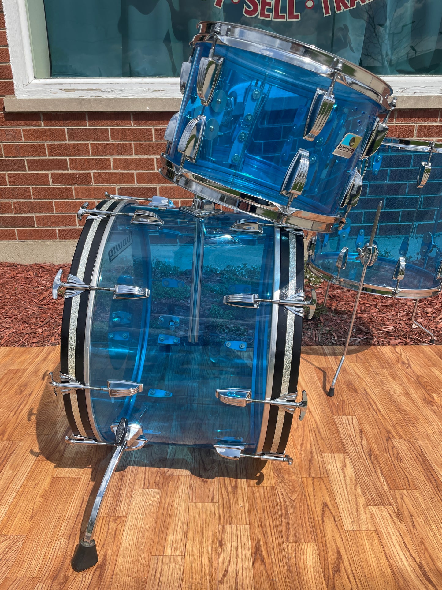 1970s Ludwig Vistalite 4pc Drum Set Blue 22/12/13/16