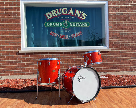 Vintage Gretsch Name Band Round Badge/Stop Sign Drum Set Tangerine Sparkle 20/13/16