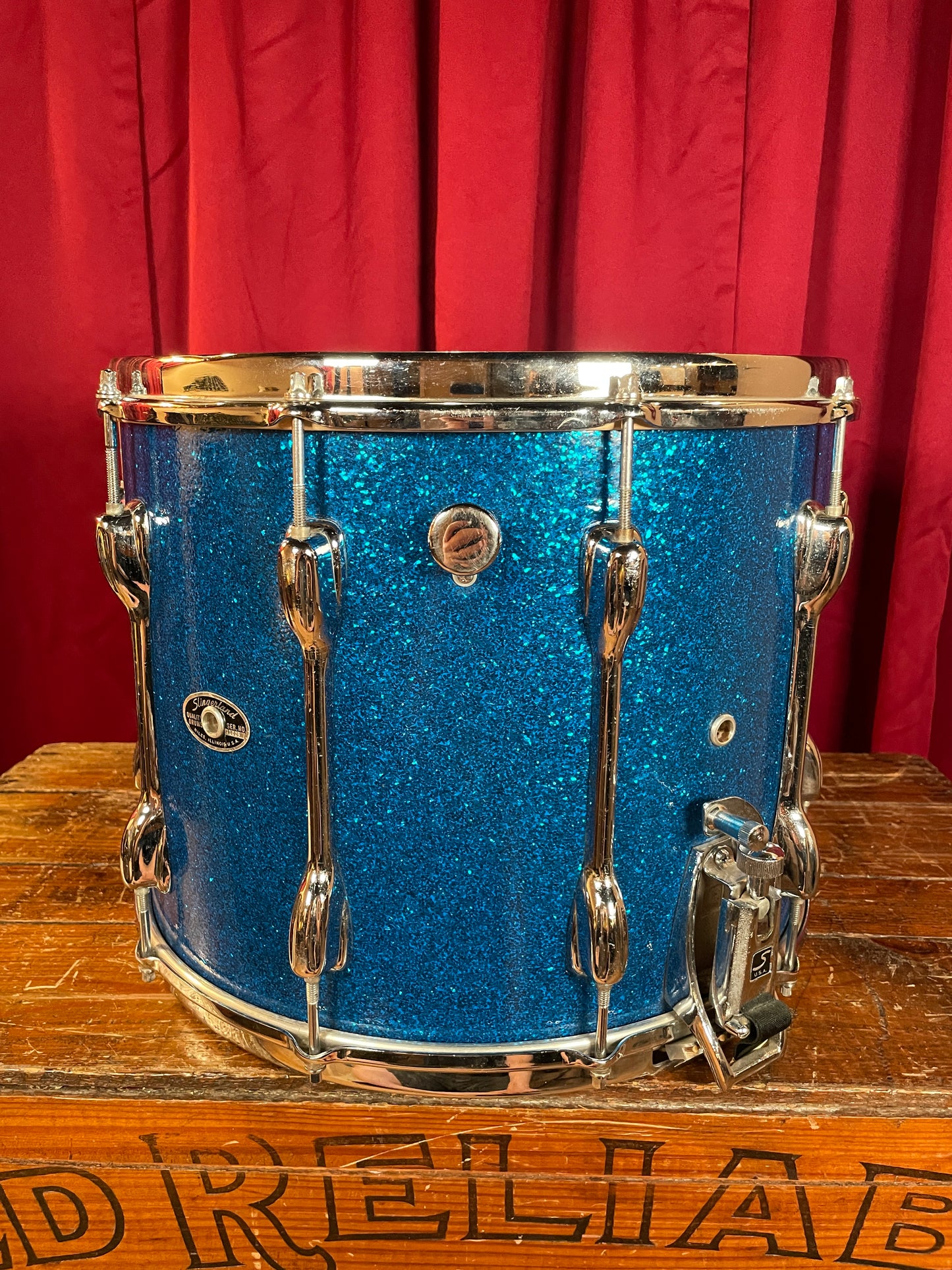 1970s Slingerland 12x15 Marching Snare Drum Blue Sparkle