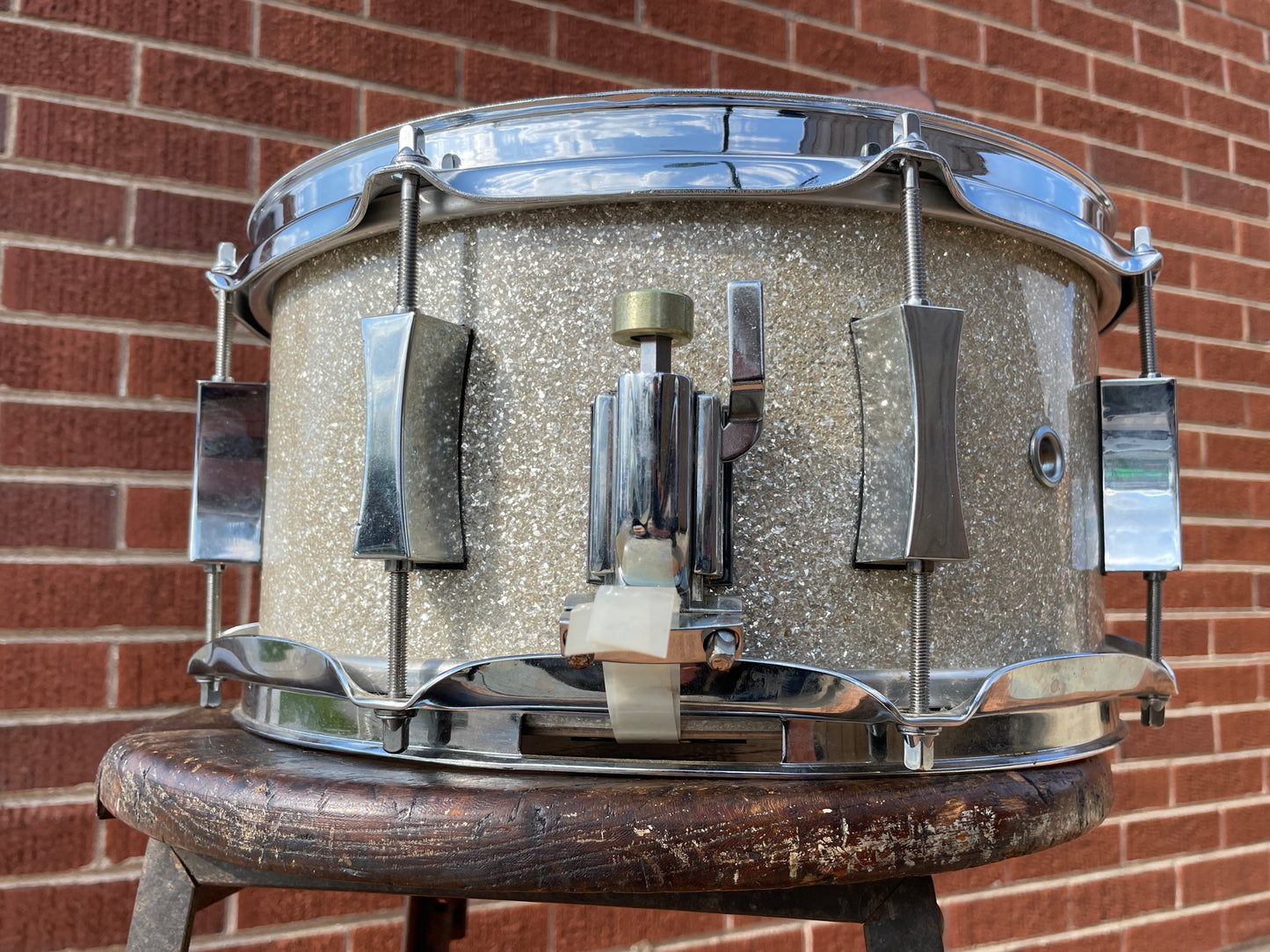 2002 Pork Pie 6x12 USA Custom Maple Snare Drum Silver Glass Glitter Sparkle