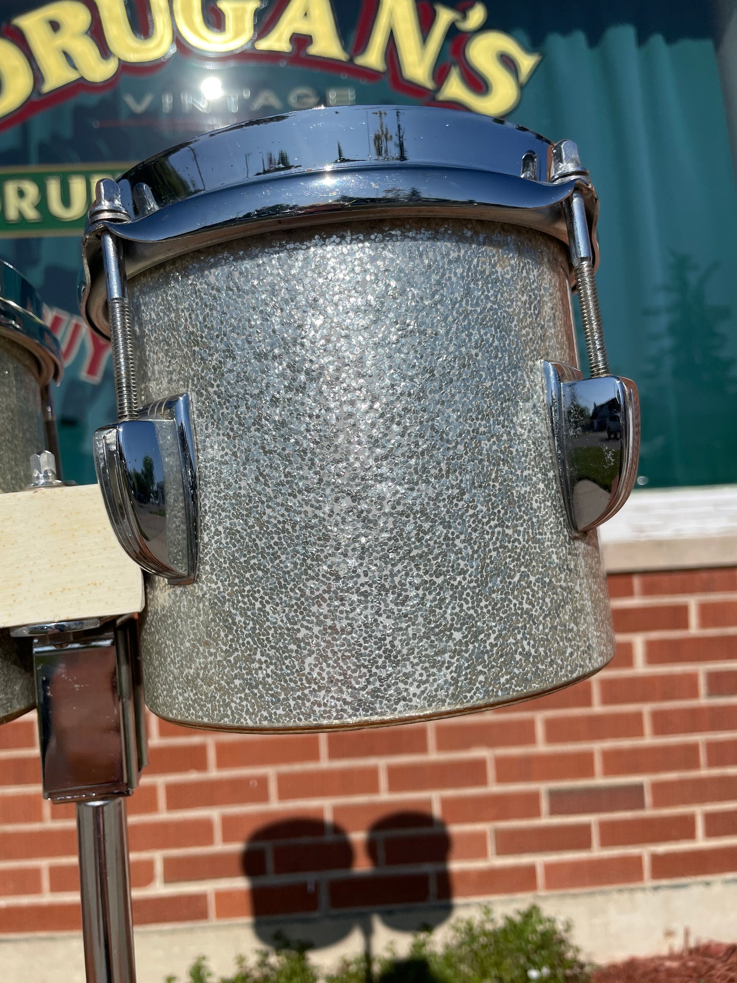 1960s Ludwig No. 2358P Bongos Silver Sparkle w/ Original Stand