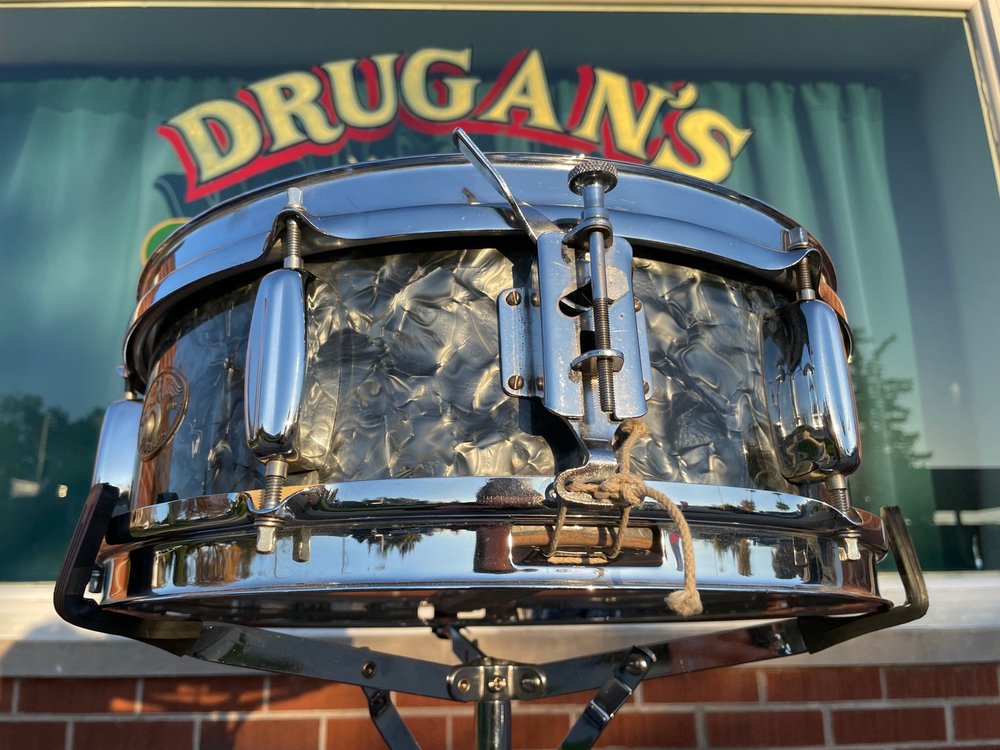 1950s Rogers Luxor No. 903 5x14 Snare Drum Black Diamond Pearl Cleveland Eagle Badge