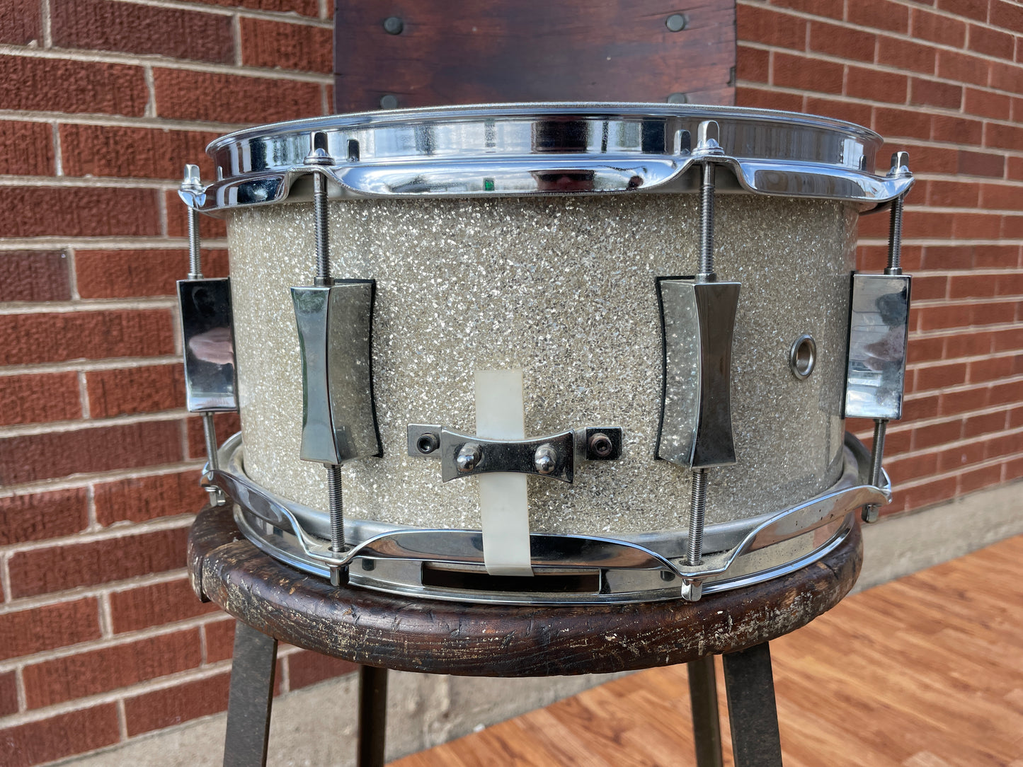 2002 Pork Pie 6x12 USA Custom Maple Snare Drum Silver Glass Glitter Sparkle