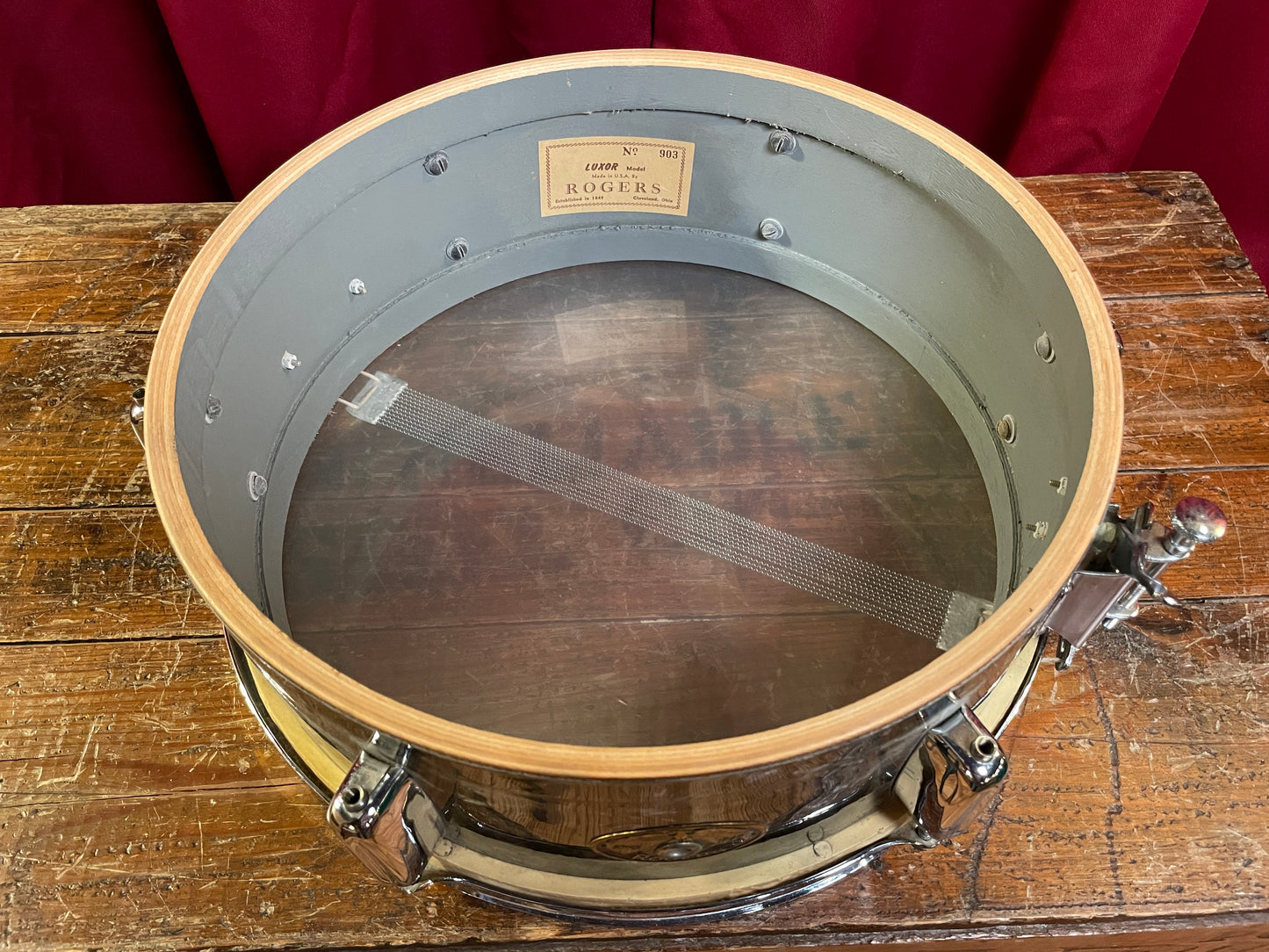 1950s Rogers Luxor No. 903 5x14 Snare Drum Black Diamond Pearl Cleveland Eagle Badge