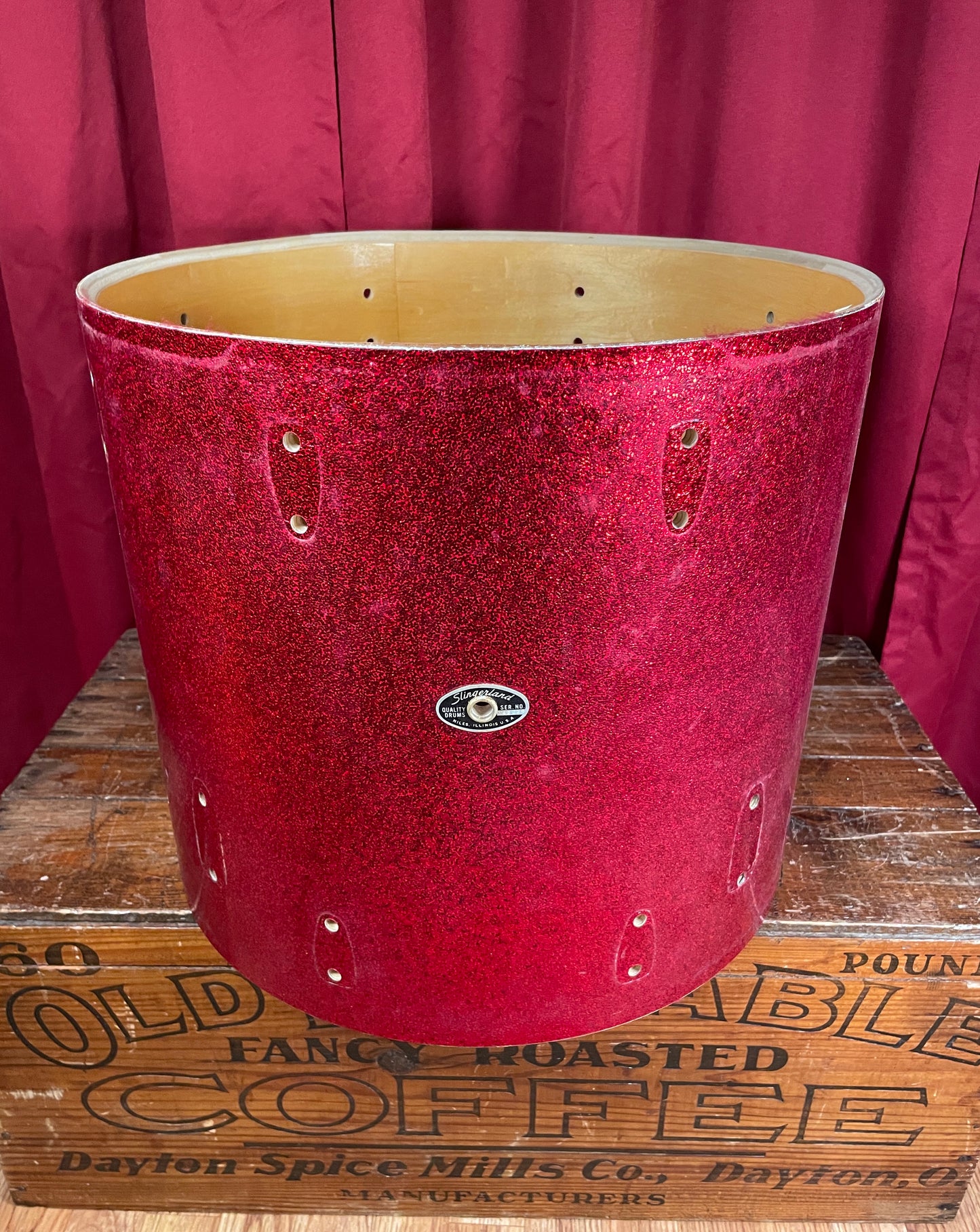 1970s Slingerland 16x18 Floor Tom Drum Shell Red Sparkle 5-Ply