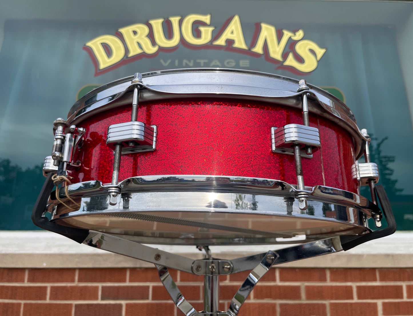 1965 Ludwig Downbeat 4x14 Snare Drum Red Sparkle