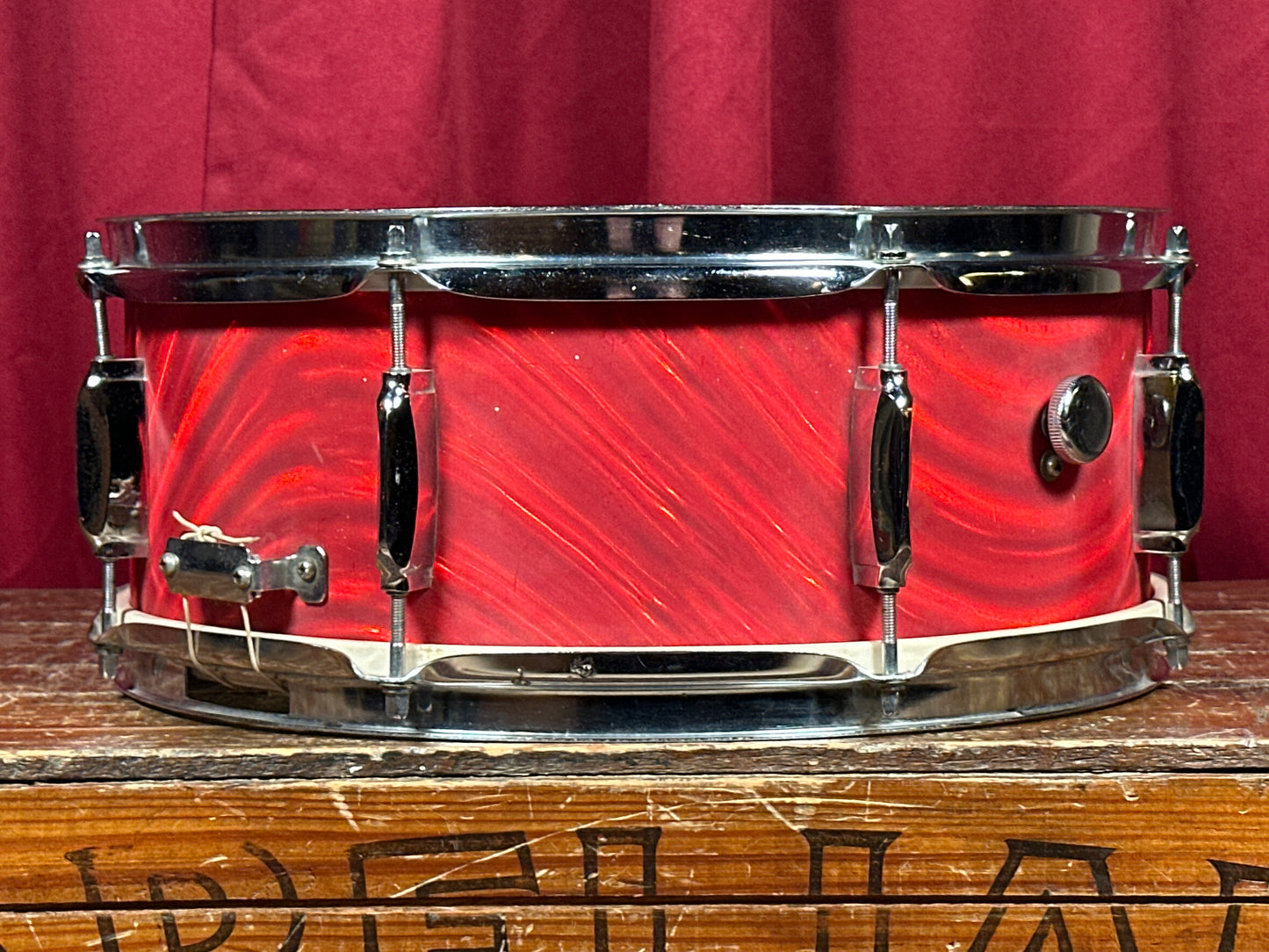 1960s Mica-Sonic Deluxe 5.5x14 Snare Drum Red Satin Flame MIJ Japan