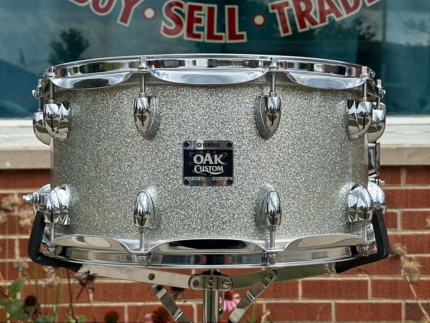 2007 Yamaha Oak Custom 7x14 Snare Drum Silver Sparkle MIJ NSD087A