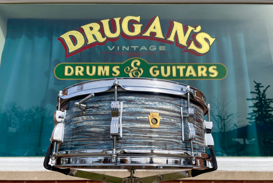 1966 Ludwig No. 908P Jazz Festival 5x14 Snare Drum Oyster Blue Pearl