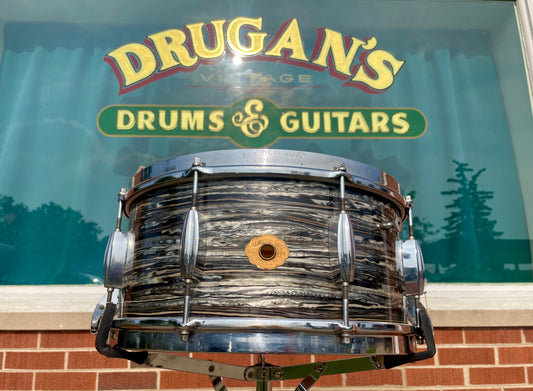 1937-1943 Slingerland 6.5x14 Gene Krupa Model Radio King Solid Shell Snare Drum Oyster Black Pearl