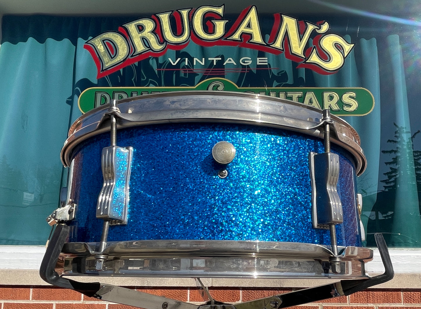 Early 1960s Ludwig Pre-Serial 5x14 No. 491 Pioneer Snare Drum Blue Sparkle Brass Hoops