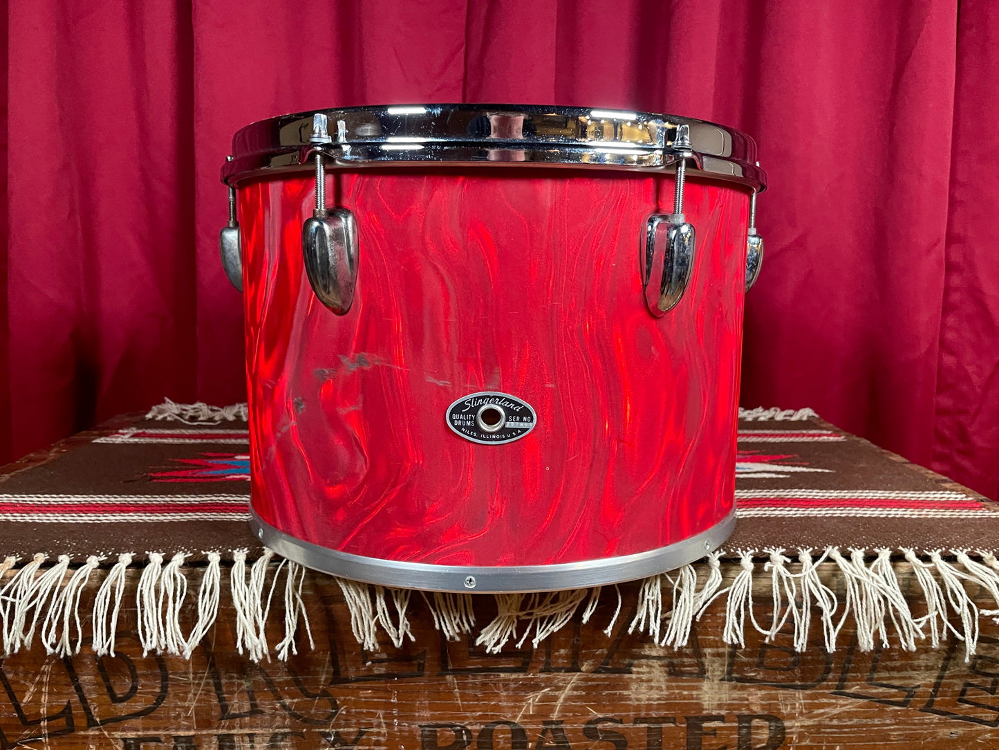 1970s Slingerland 9x13 Concert Tom Red Satin Flame 3-Ply