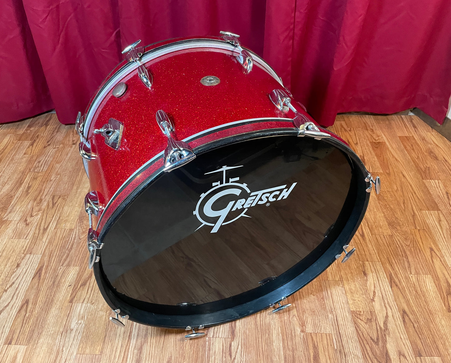 1960s Gretsch 14x22 No. 4247 Bass Drum Red Sparkle Round Badge