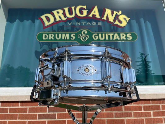 Early 1960s Rogers 5x14 Dynasonic 7-Line Snare Drum Chrome Over Brass Dyna-Sonic COB