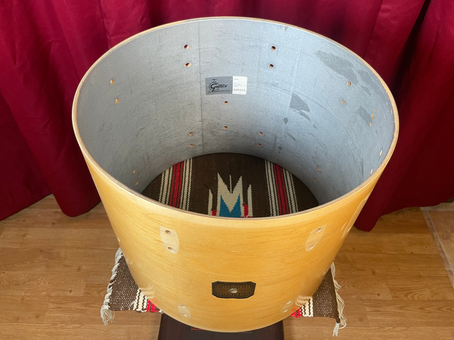 Vintage Gretsch 12x15 Floor Tom Drum Shell Natural Stop Sign Badge Era