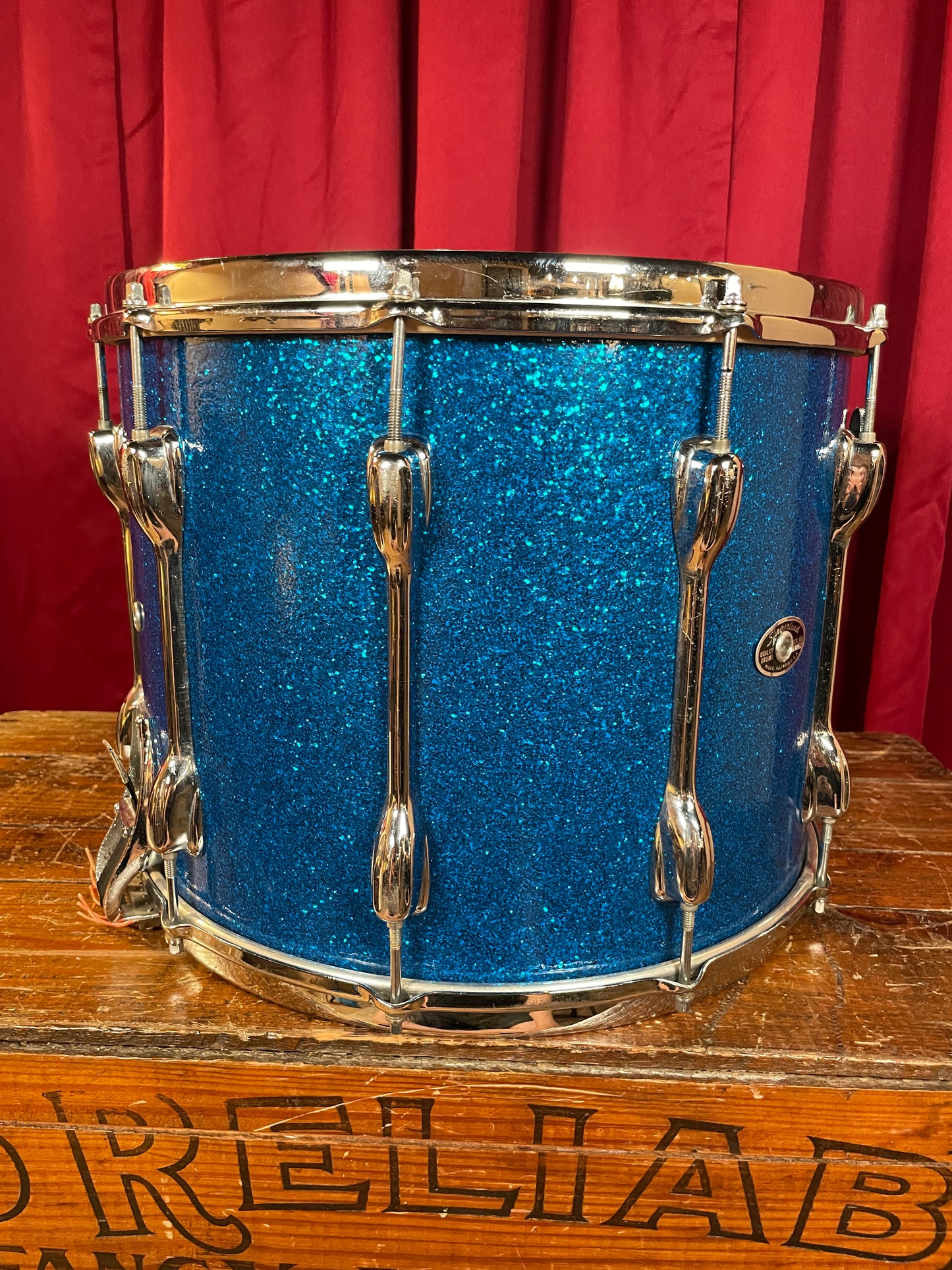 1970s Slingerland 12x15 Marching Snare Drum Blue Sparkle