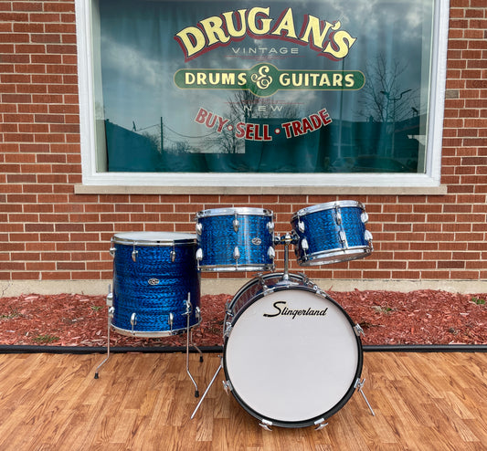 1970s Slingerland New Rock Outfit No. 50 N Blue Agate Catalog Drum Set 20/12/13/16