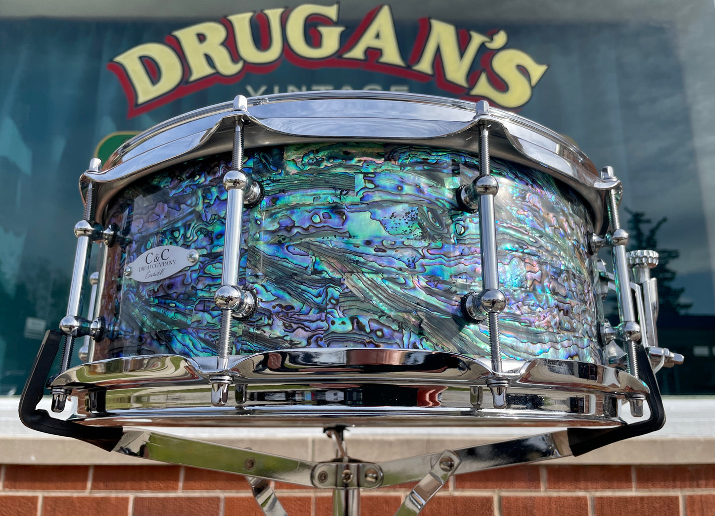 C&C Drum Company Custom 6+6 Maple 5.5x14 Snare Drum Black Paua Abalone *Video Demo*