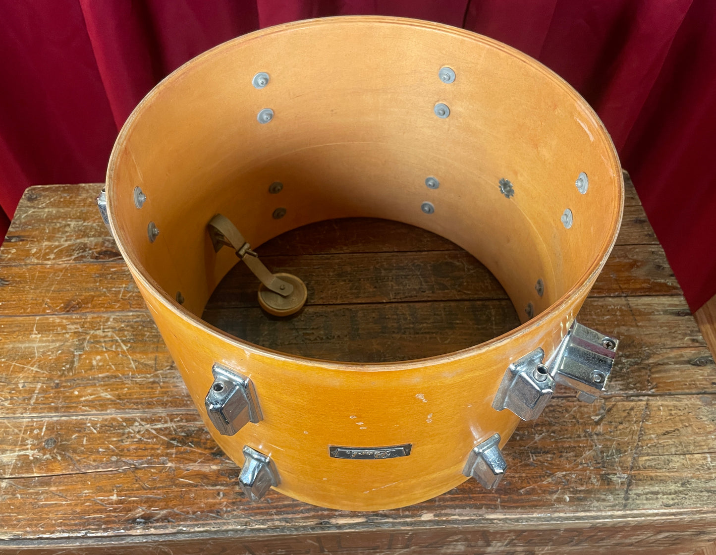 1970s Pearl 10x14 Tom Drum Gold Satin 9-Ply All-Wood Shell 14x10