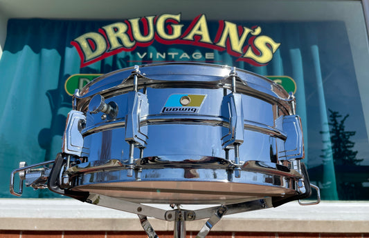 1970s Ludwig No. 410 Super Sensitive 5x14 Snare Drum Cut Badge Supraphonic