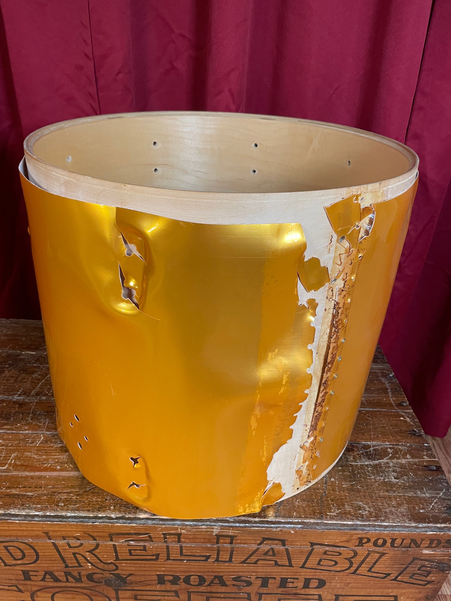 1980s Ludwig 16x18 Floor Tom Drum Shell Gold Silk 6-Ply