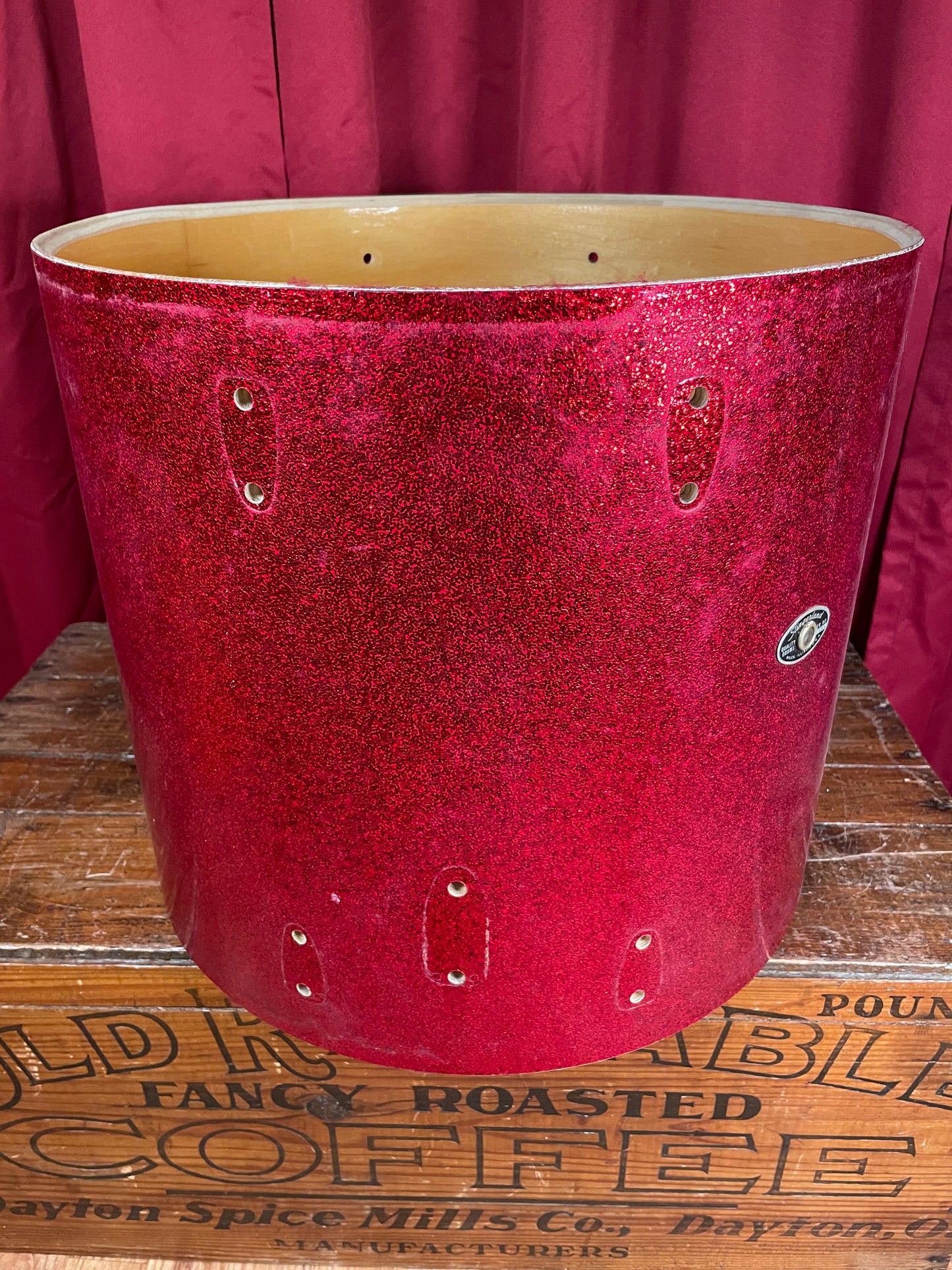 1970s Slingerland 16x18 Floor Tom Drum Shell Red Sparkle 5-Ply