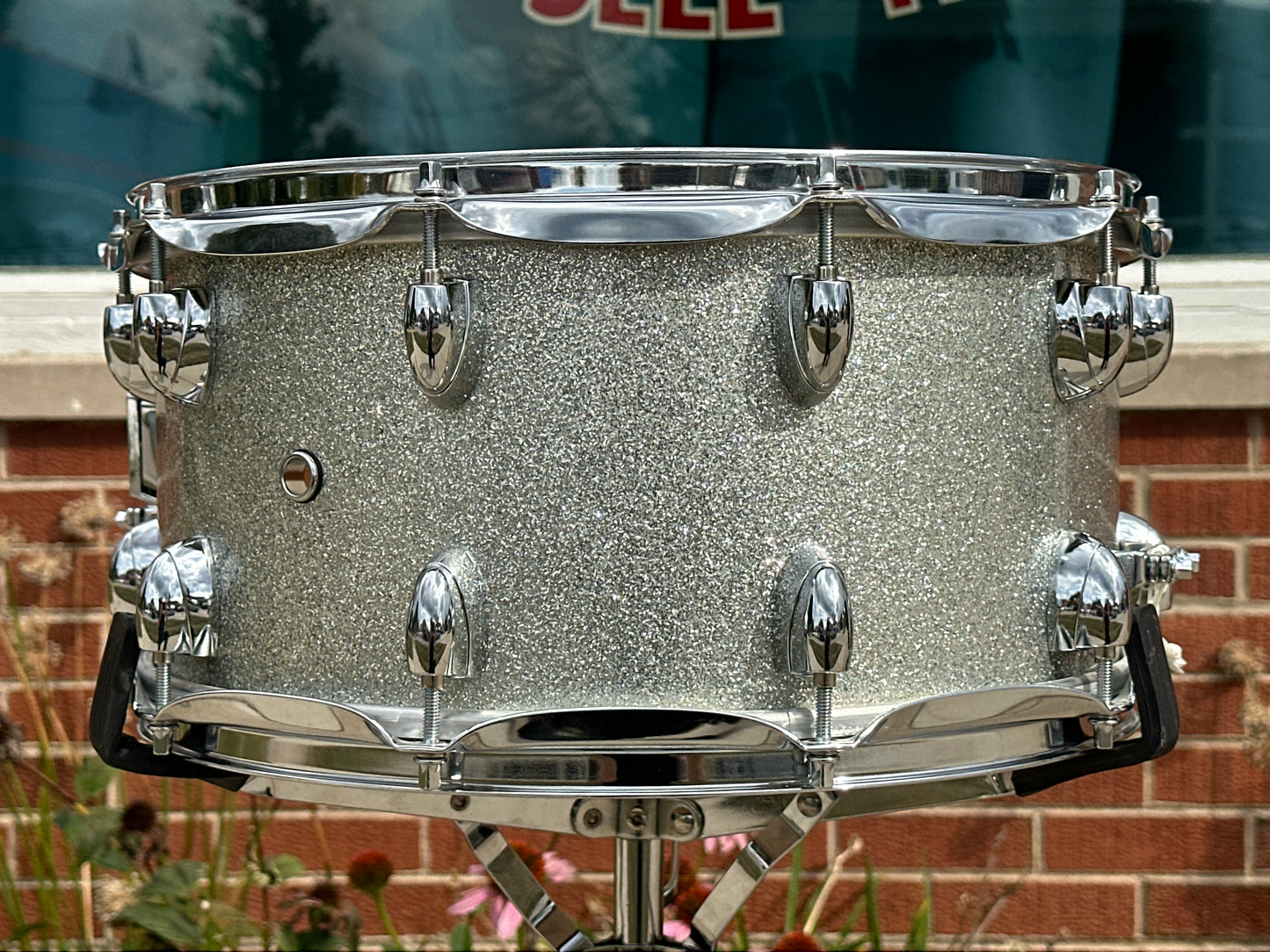 2007 Yamaha Oak Custom 7x14 Snare Drum Silver Sparkle MIJ NSD087A