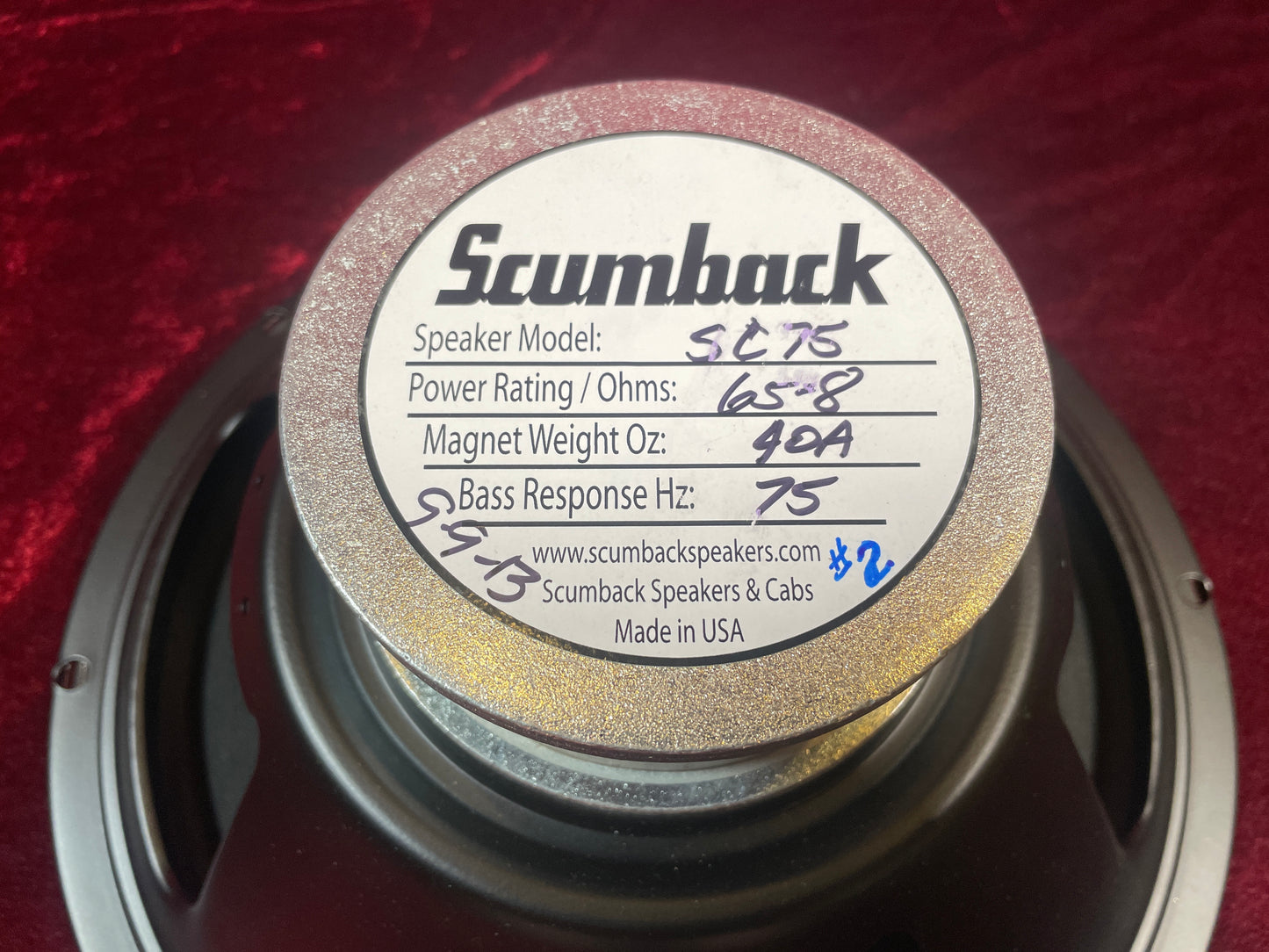 Scumback 12" 65W SC75 Alnico Guitar Speaker 8 Ohm Scumnico (Stock #44)