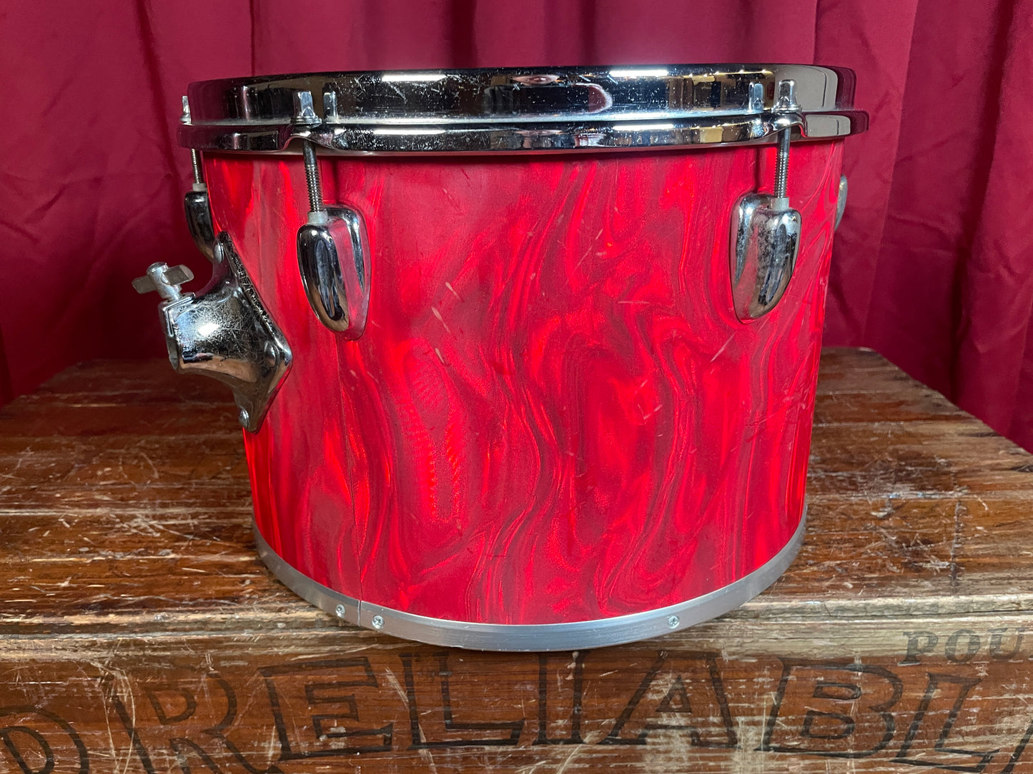 1970s Slingerland 9x13 Concert Tom Red Satin Flame 3-Ply