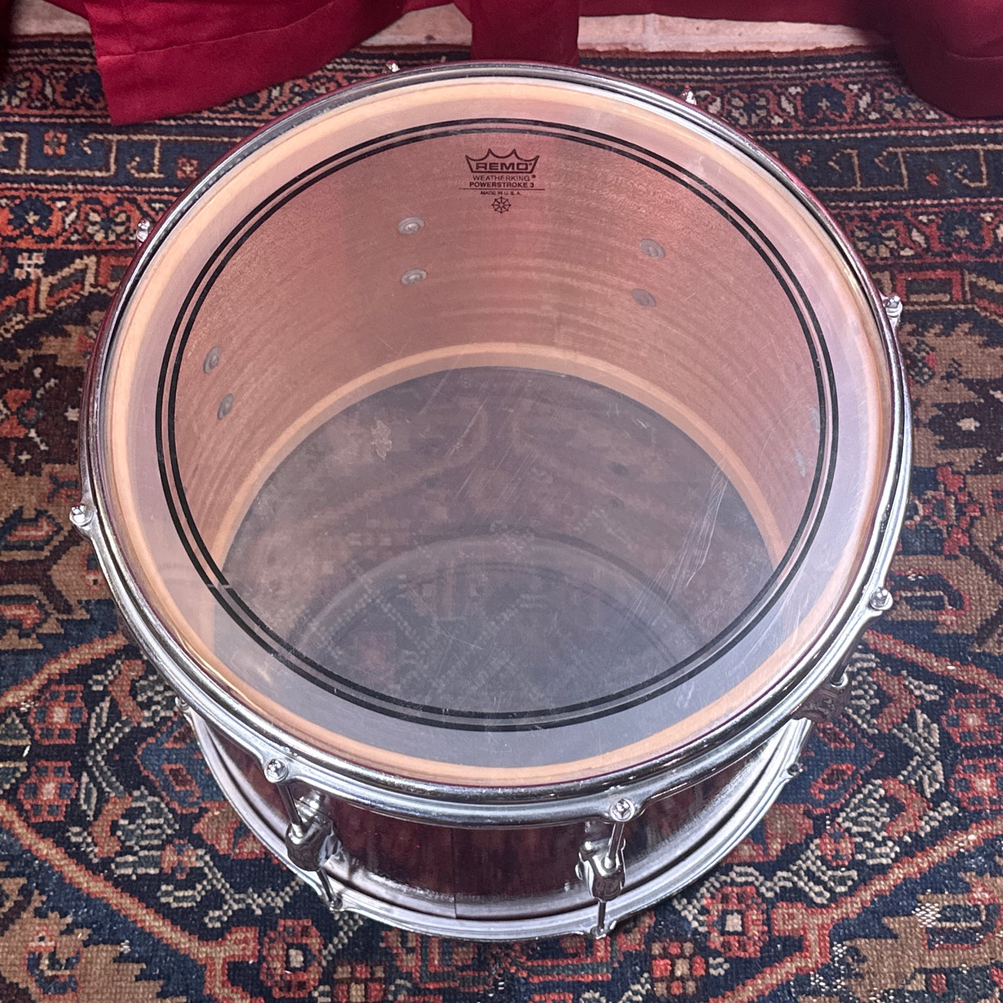1950s Slingerland Parade King 12x15 Marching Snare / Tom Conversion Drum Red Sparkle