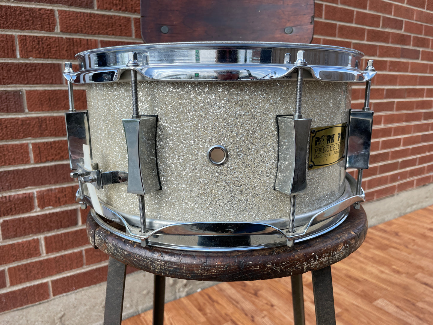 2002 Pork Pie 6x12 USA Custom Maple Snare Drum Silver Glass Glitter Sparkle