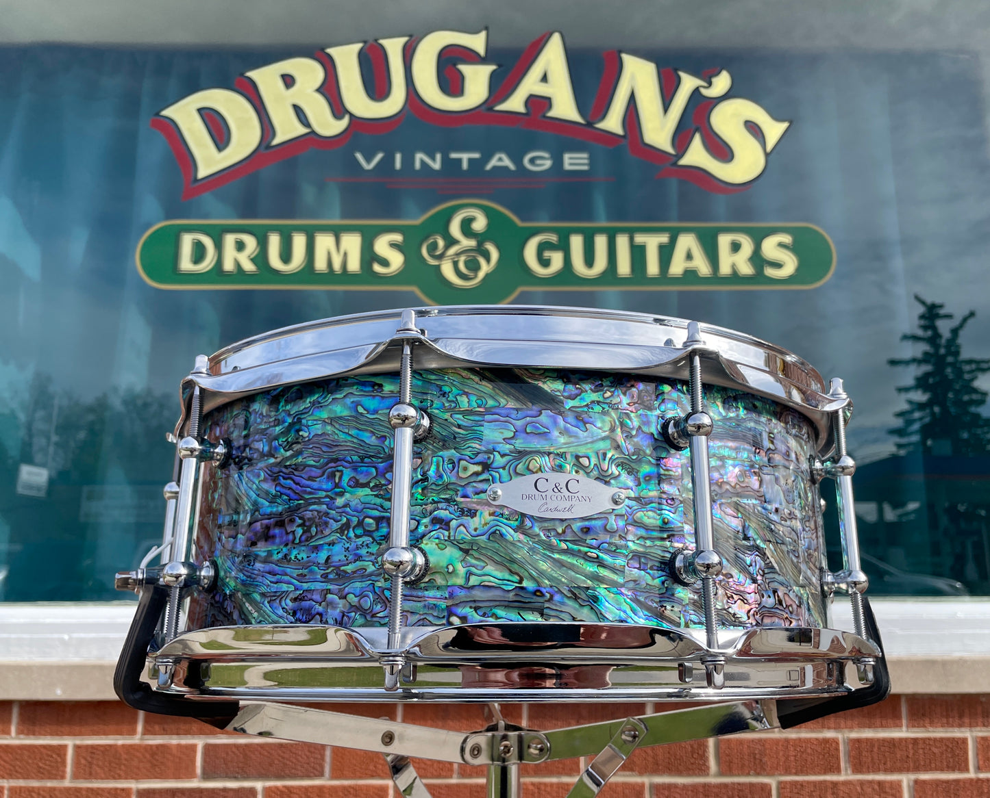 C&C Drum Company Custom 6+6 Maple 5.5x14 Snare Drum Black Paua Abalone *Video Demo*