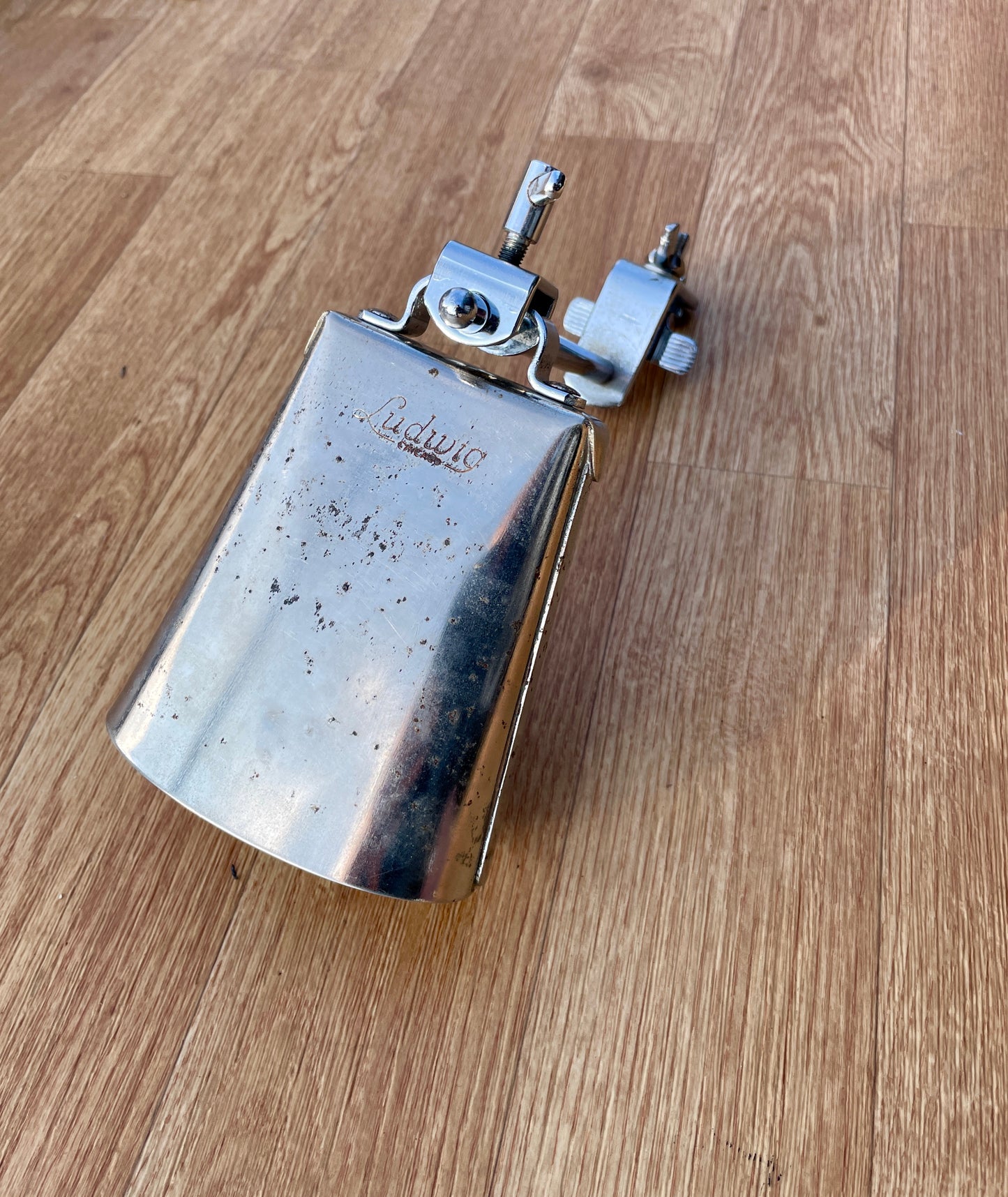 Vintage 1960s Ludwig No. 129 Script Logo 5" Cowbell w/ No. 133 Cowbell Holder