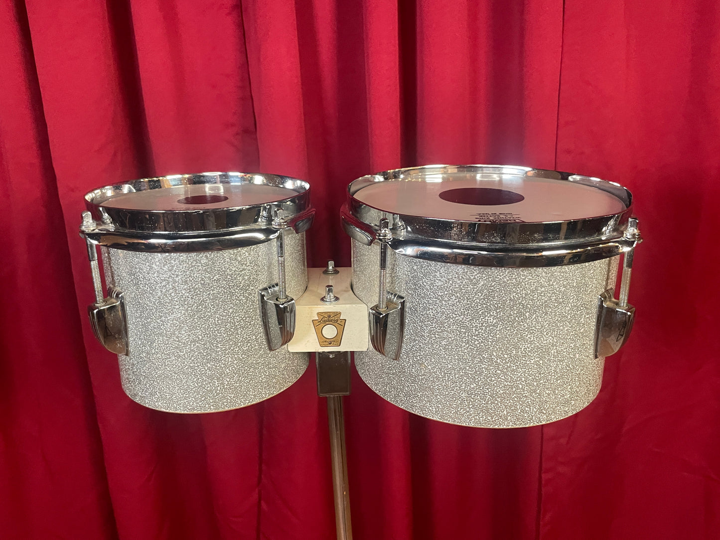 1960s Ludwig No. 2358P Bongos Silver Sparkle w/ Original Stand