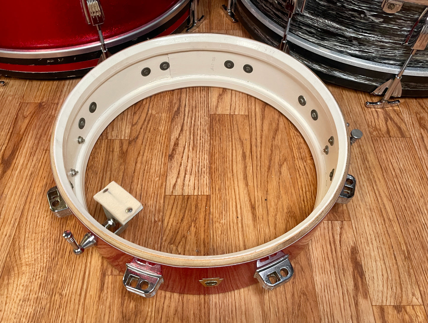 1965 Ludwig Downbeat 4x14 Snare Drum Red Sparkle