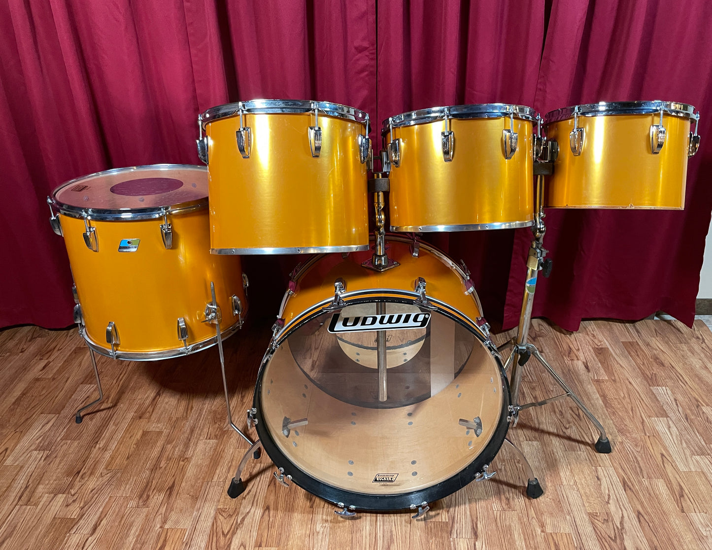 1979 Ludwig Concert Tom Drum Set Gold Silk 24/13/14/15/18