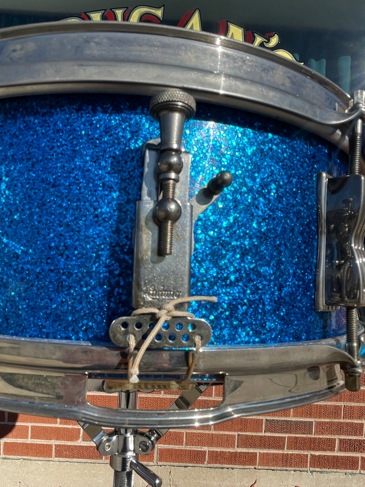 Early 1960s Ludwig Pre-Serial 5x14 No. 491 Pioneer Snare Drum Blue Sparkle Brass Hoops