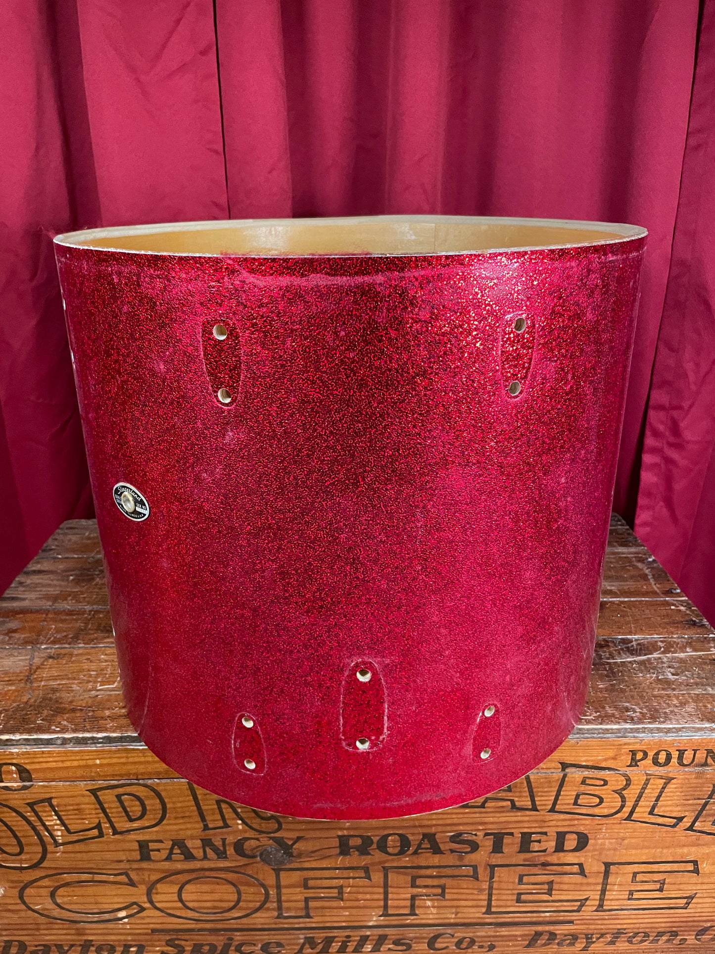 1970s Slingerland 16x18 Floor Tom Drum Shell Red Sparkle 5-Ply
