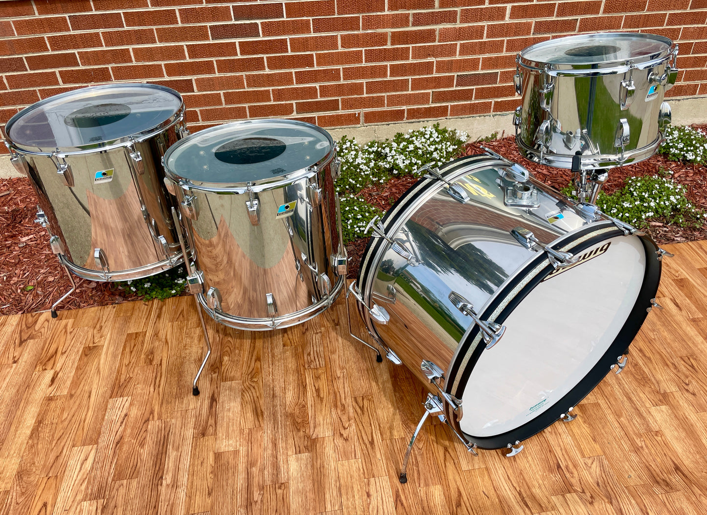 1970s Ludwig Stainless Steel Drum Set 24/13/16/18