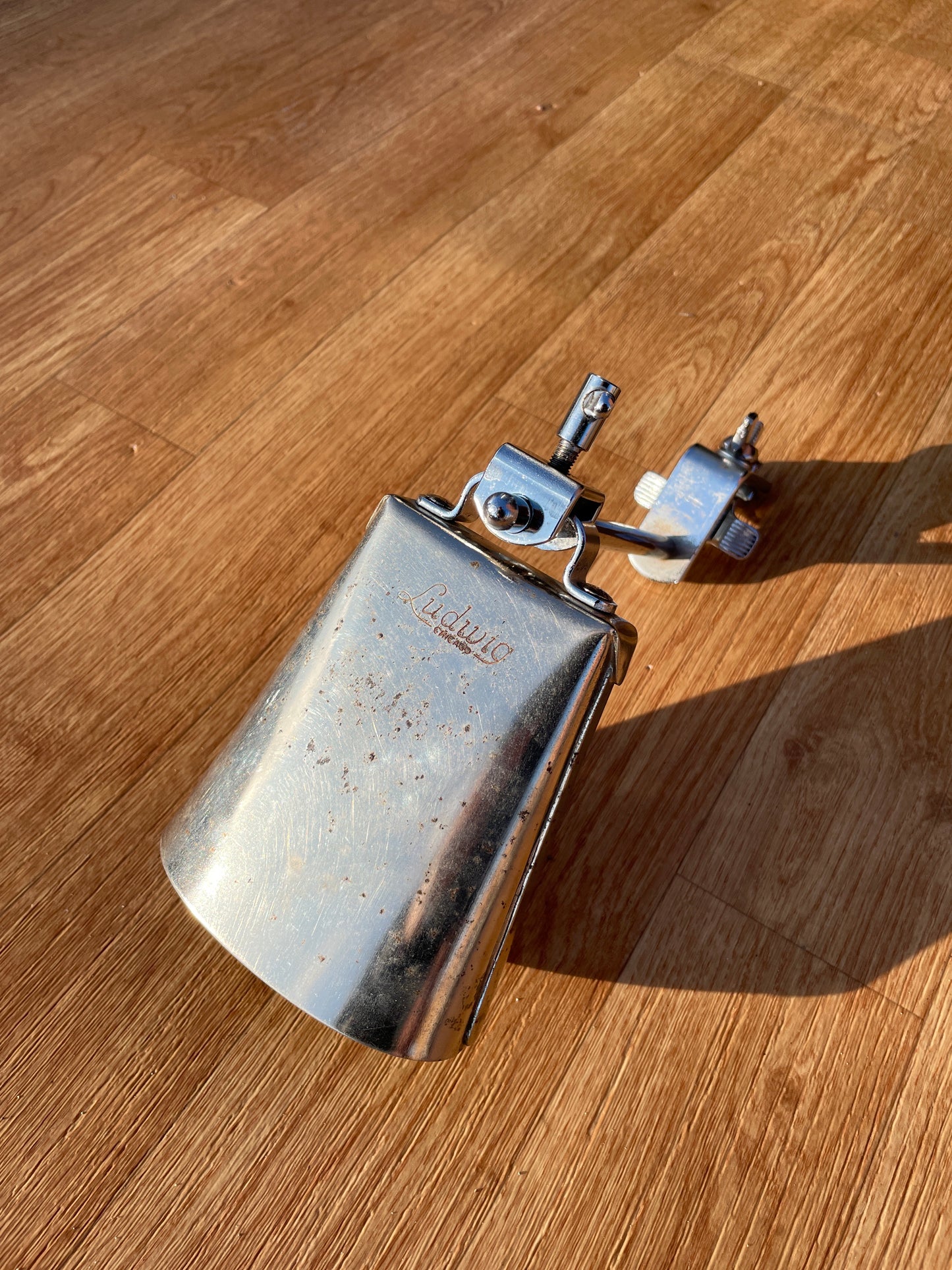 Vintage 1960s Ludwig No. 129 Script Logo 5" Cowbell w/ No. 133 Cowbell Holder