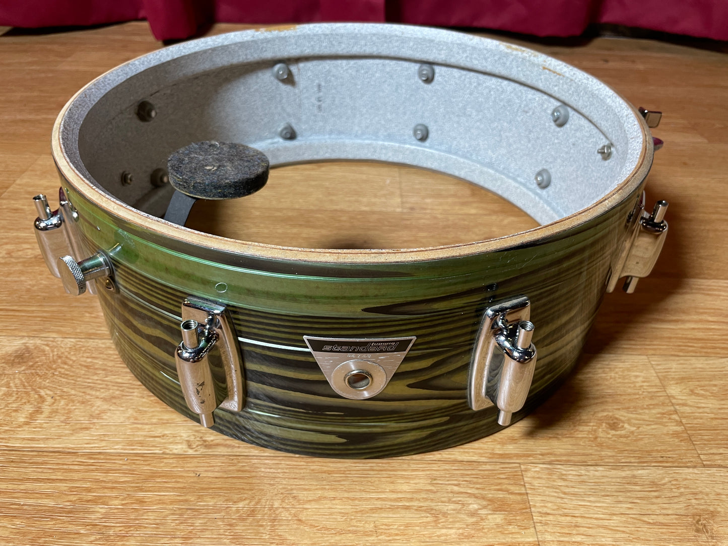 1970s Ludwig Standard 5x14 Avocado Strata Snare Drum
