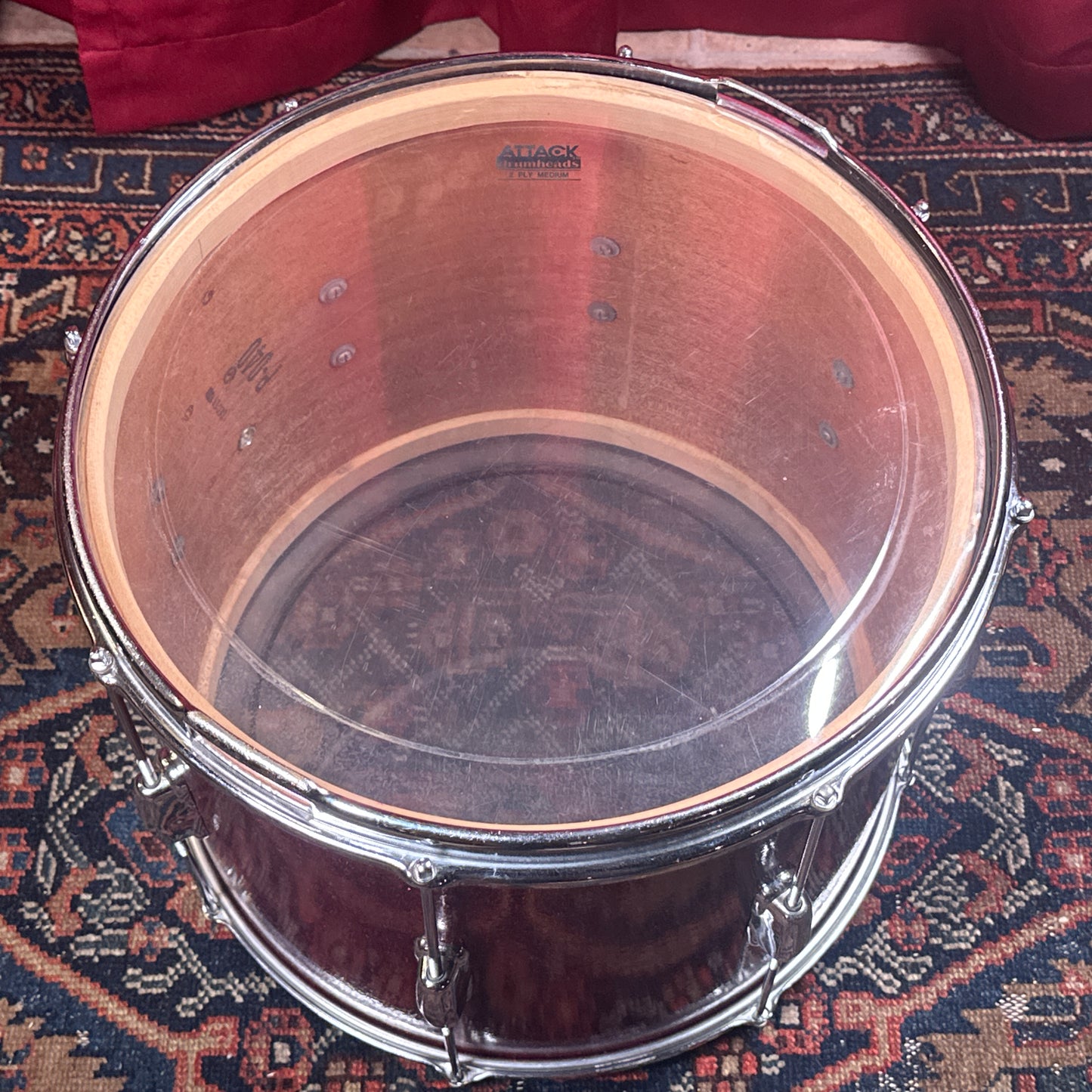 1950s Slingerland Parade King 12x15 Marching Snare / Tom Conversion Drum Red Sparkle