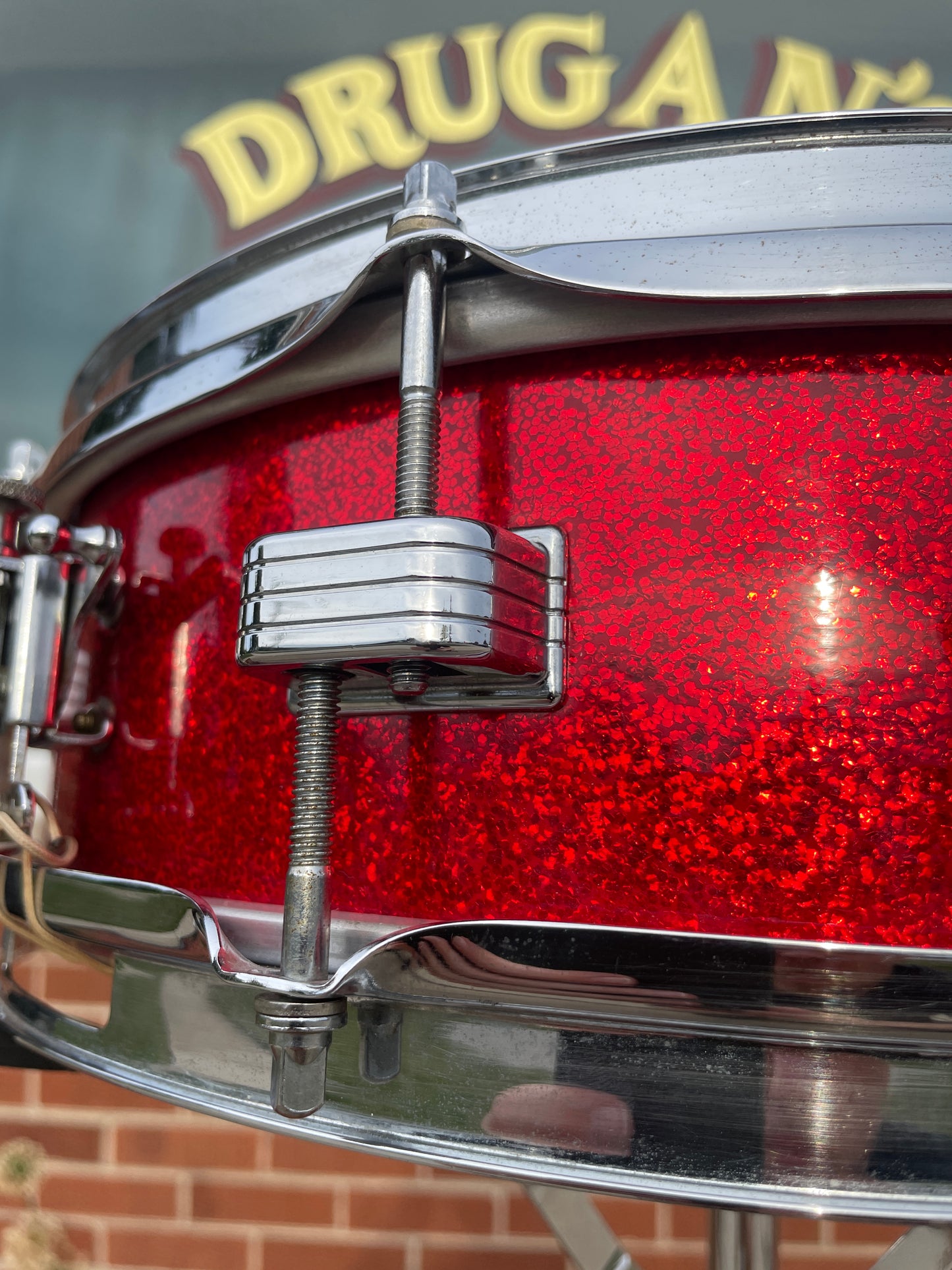 1965 Ludwig Downbeat 4x14 Snare Drum Red Sparkle