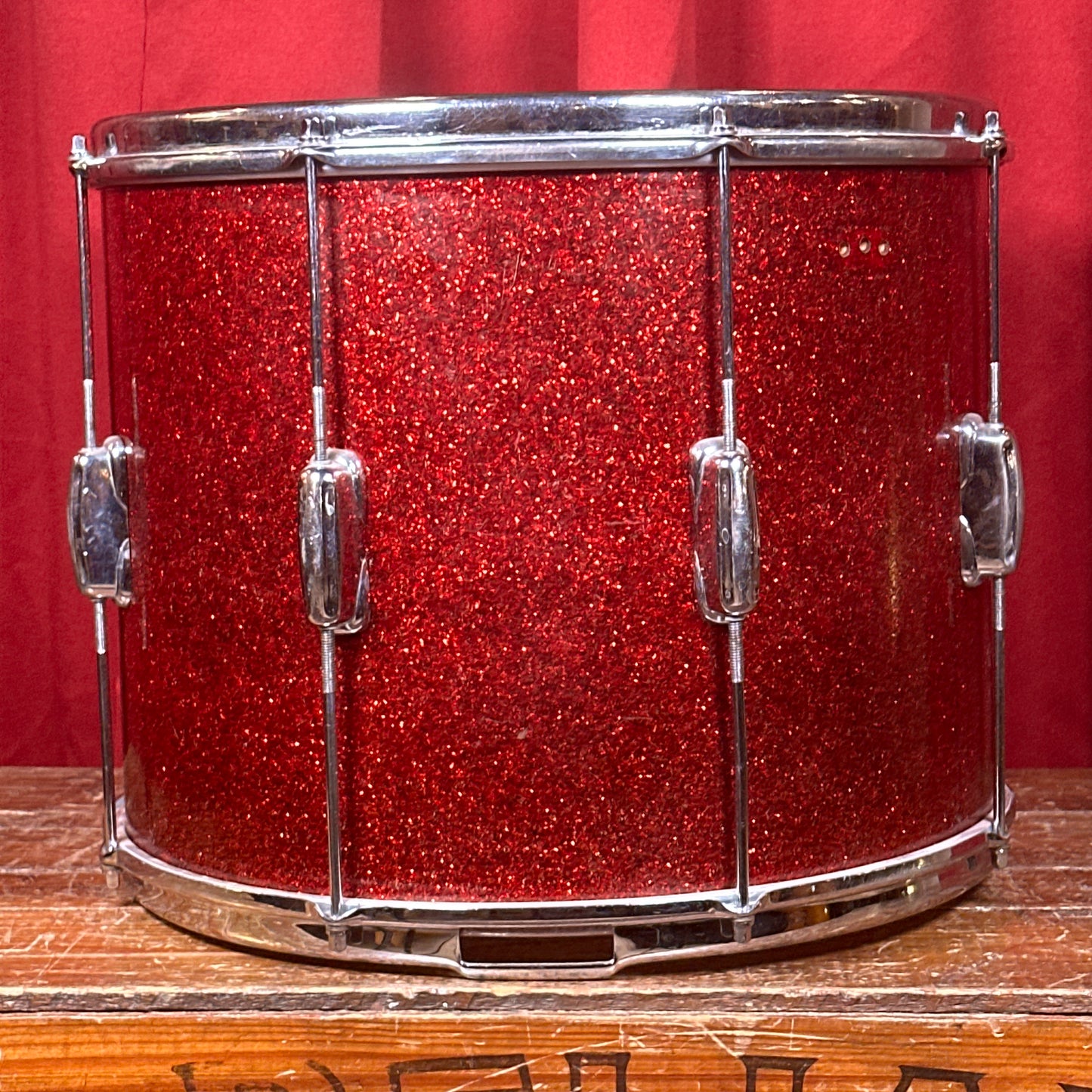 1950s Slingerland Parade King 12x15 Marching Snare / Tom Conversion Drum Red Sparkle