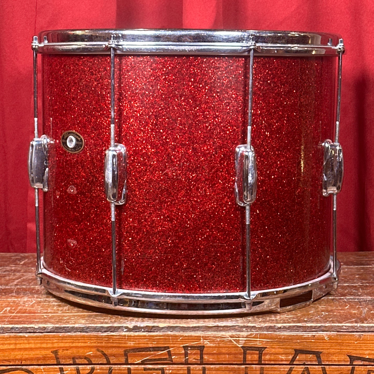 1950s Slingerland Parade King 12x15 Marching Snare / Tom Conversion Drum Red Sparkle