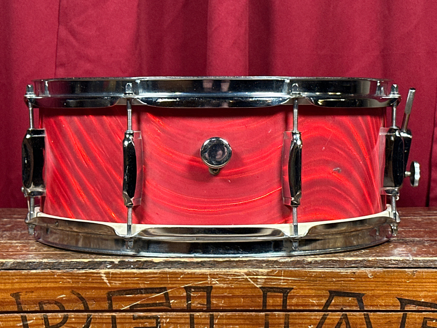 1960s Mica-Sonic Deluxe 5.5x14 Snare Drum Red Satin Flame MIJ Japan