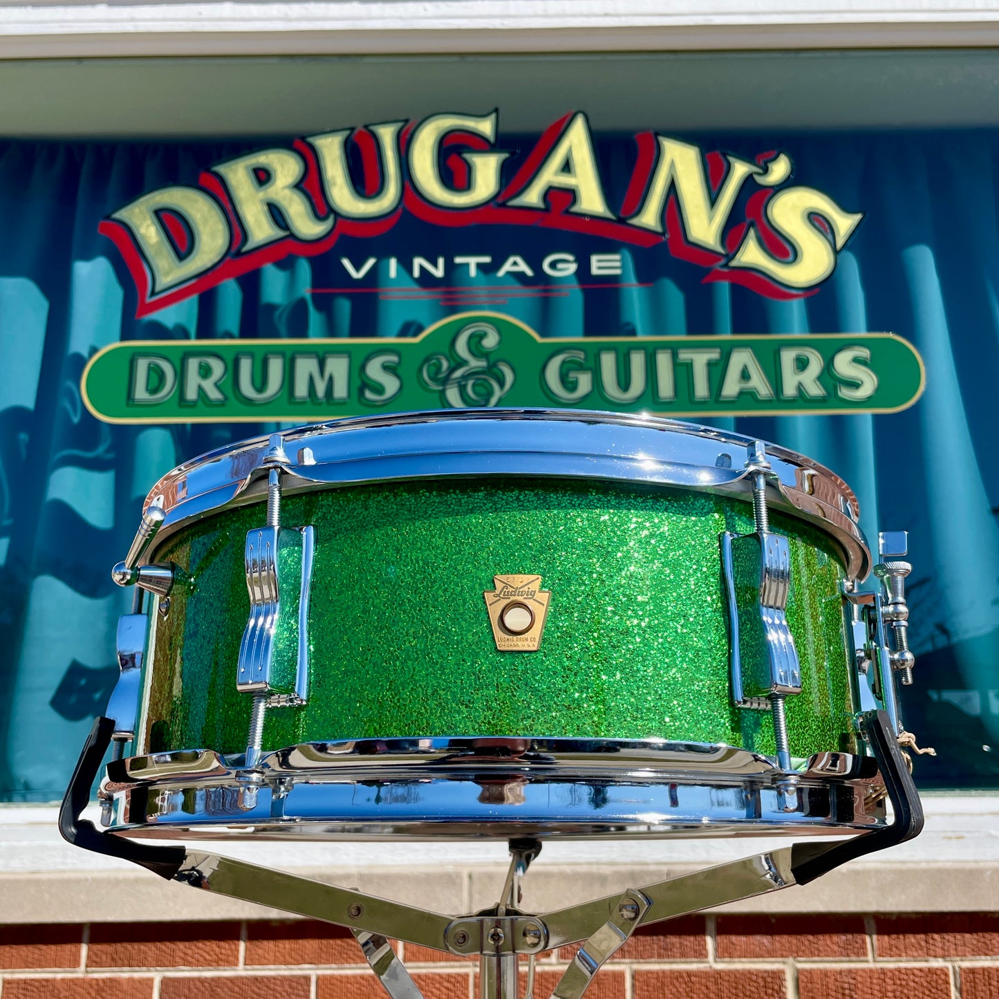 1960s Ludwig 5x14 Pioneer No. 491 Snare Drum Green Sparkle