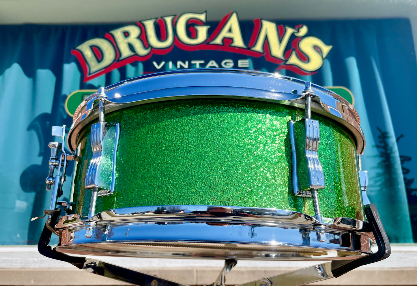 1960s Ludwig 5x14 Pioneer No. 491 Snare Drum Green Sparkle