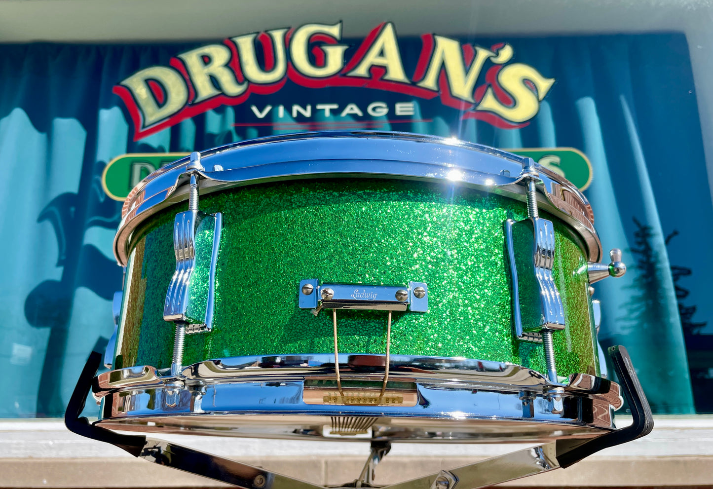 1960s Ludwig 5x14 Pioneer No. 491 Snare Drum Green Sparkle